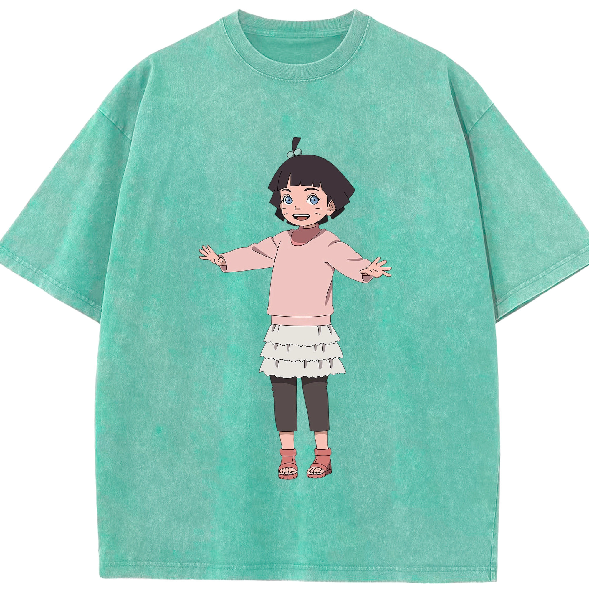 （画像用） NARUTO -ナルト- うずまき ヒマワリ Uzumaki Himawari 綿100% ヴィンテージ風 半袖Tシャツ（フロントプリント）